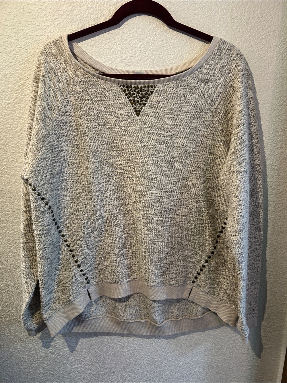 Lucky Lotus Cream &  Gray Women's Crewneck Sweater with Brass Details